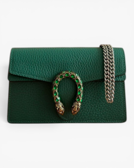 Metallic Leather Dionysus Long Wallet with Crystal Tiger Head