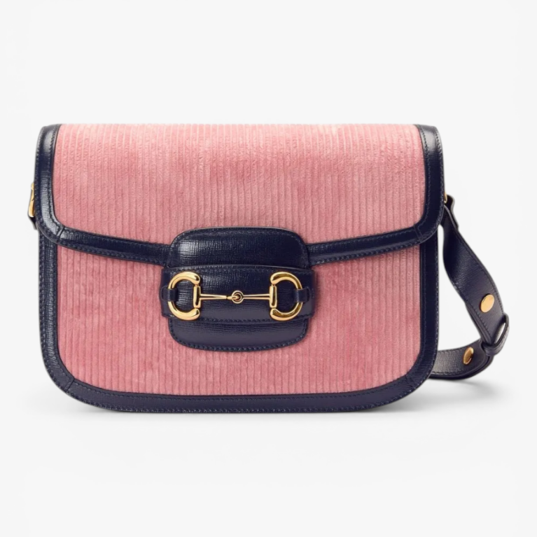 Gucci Horsebit 1955 Small Shoulder Bag Pink Corduroy