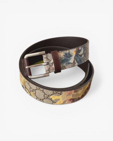 Gucci GG Carnation Print Belt GG Supreme Canvas Square Buckle 35mm