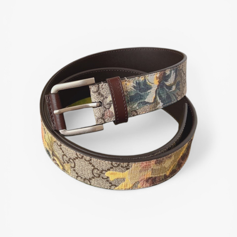 Gucci GG Carnation Print Belt GG Supreme Canvas Square Buckle 35mm