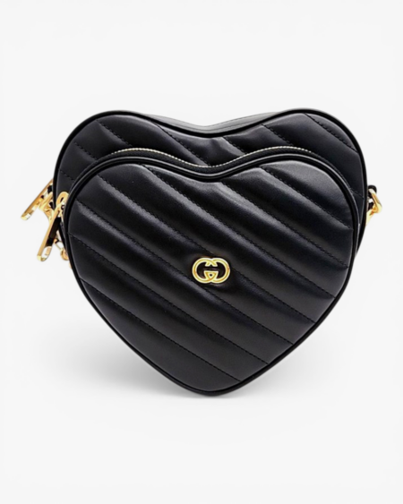 Interlocking G Mini Heart Shoulder Bag Black