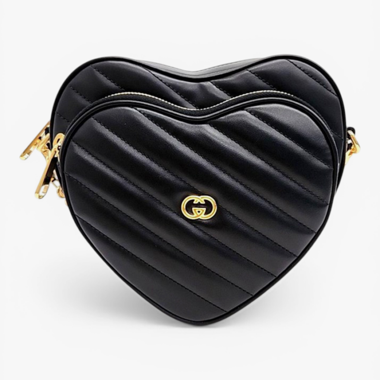 Interlocking G Mini Heart Shoulder Bag Black