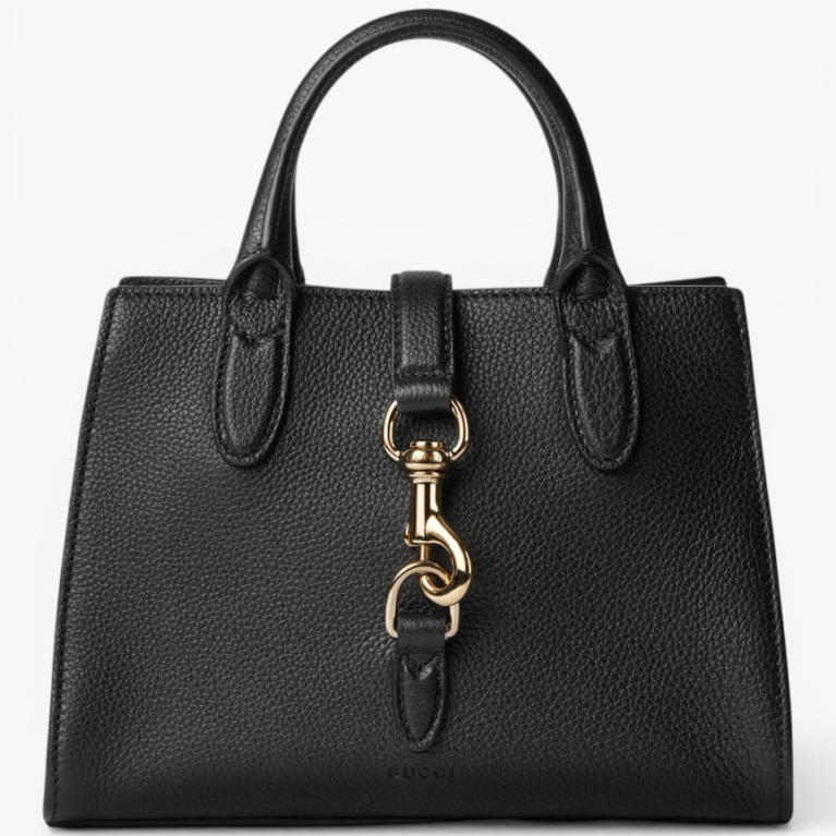 Small Leather Tote Bag with Hook Closure
