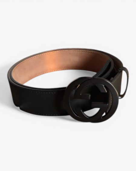 Gucci Men’s Leather Belt with Matte Black Interlocking G Buckle 40mm