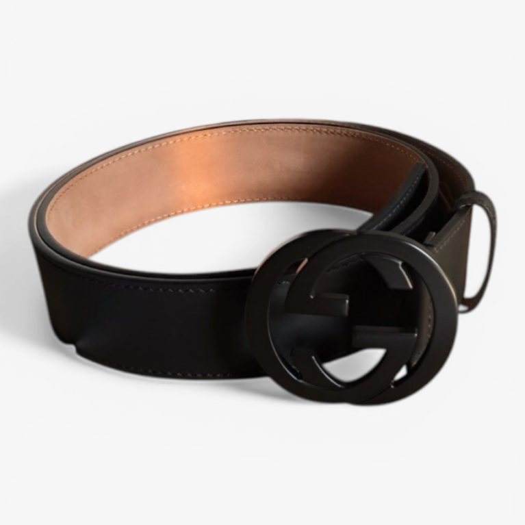 Gucci Men’s Leather Belt with Matte Black Interlocking G Buckle 40mm